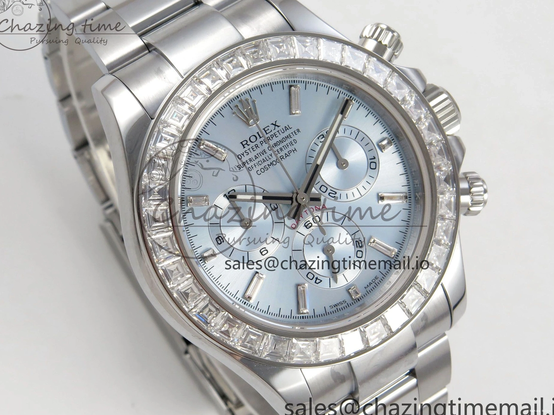 0227 Daytona 116576TBR 3CF 1:1 Best Edition diamonds Bezel Ice Blue Dial on SS Bracelet SH4130 V2(Mod Version) WaterResistant 140